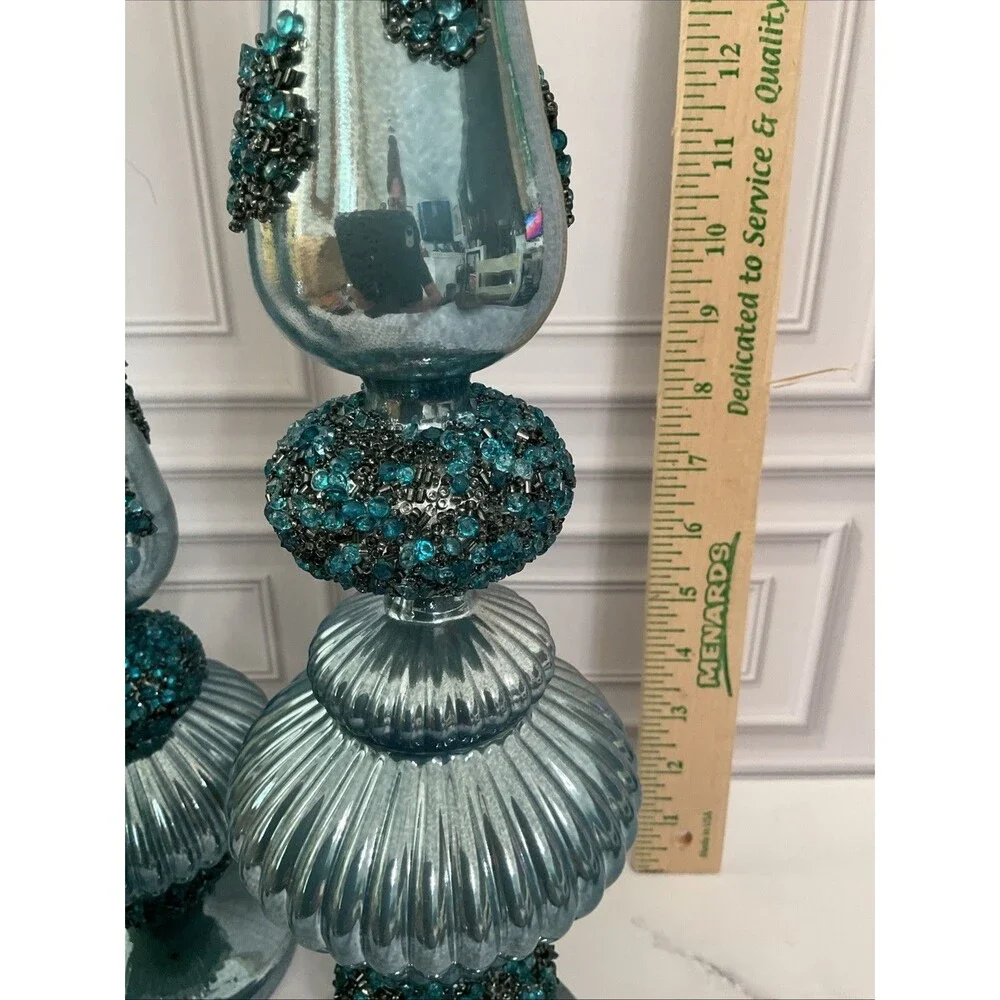 Set of 3 Glass Finials Christmas Decor- Blue.beautiful !
